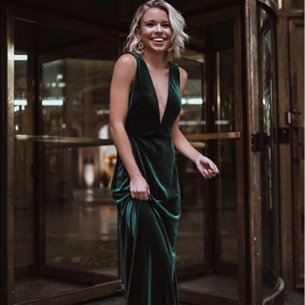 BHLDN Jenny Yoo Logan Velvet Maxi Dress in Emerald Green